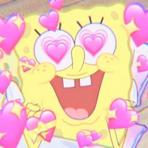 screenshot, memic sponge bob, sponge bob with hearts, spange bob in love, sponge bob square pants