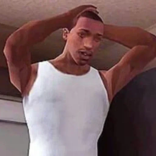 carl johnson, carl johnson c.j, c.j hold his head, grand theft auto san andreas, carl johnson c.j holds his head