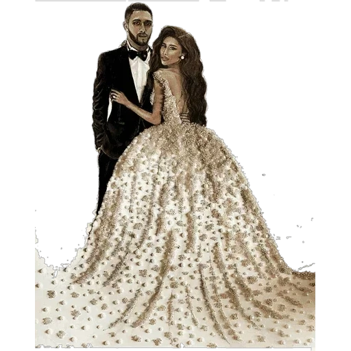 pasangan pengantin, pakaian pernikahan, gaun pengantin, sketsa gaun pengantin, gaun pengantin gaya kerajaan
