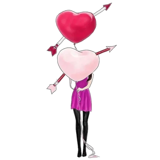 love is, mädchen mit herz, ballons in der liebe, mädchen ballon muster, cartoon mädchen ballon