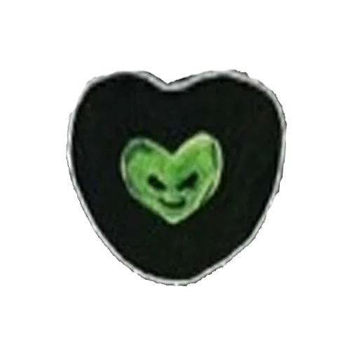 stripes, heart badge, the heart is green, the patch is black heart, sattleing heart with eyes