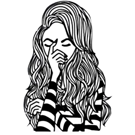 girl, girl, sad girl, sad girl sticker, black and white pattern