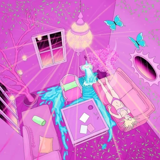 аниме, the midnight gospel, midnight gospel wallpaper, фиолетовая комната рисованная, иллюстрация светлана чувилёва wylsacom media