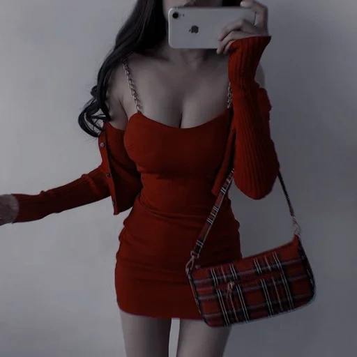 menina, menina, moda coreana, roupas femininas, vestido vermelho
