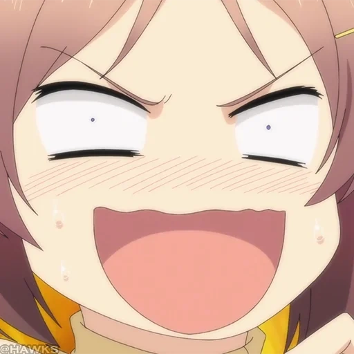 anime, memes de anime, emoções de anime, o anime é engraçado, o rosto satisfeito do anime