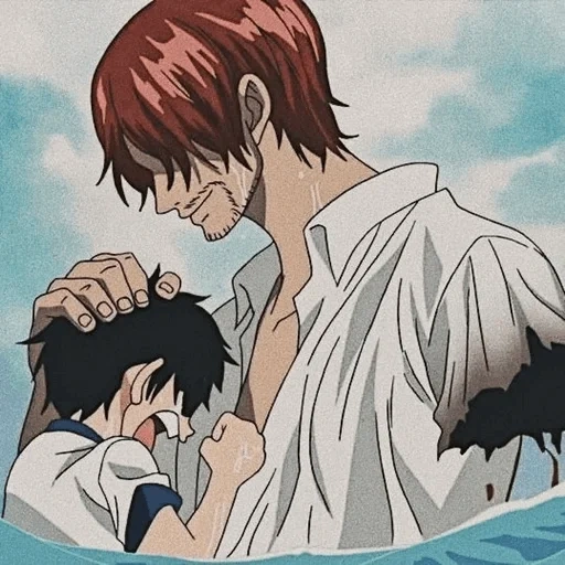 shanks rufy, manki d luffy, anime un pezzo, incontro di luffy shanks, little rufy shanks