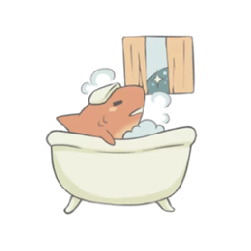 gato, bañera, bañera de zorro, caricatura de baño