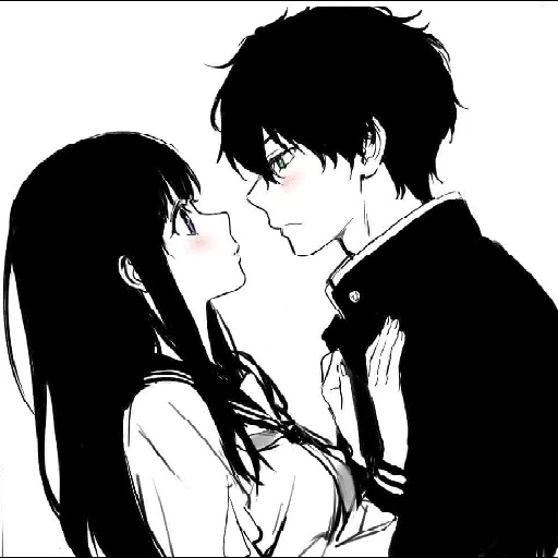 аниме, аниме чб, аниме пары, hyouka аниме kiss, аниме парочки темные