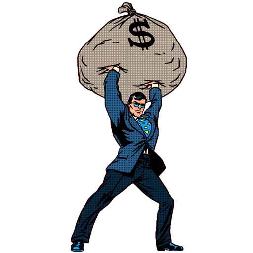 pop art pop, a man with a bag of money