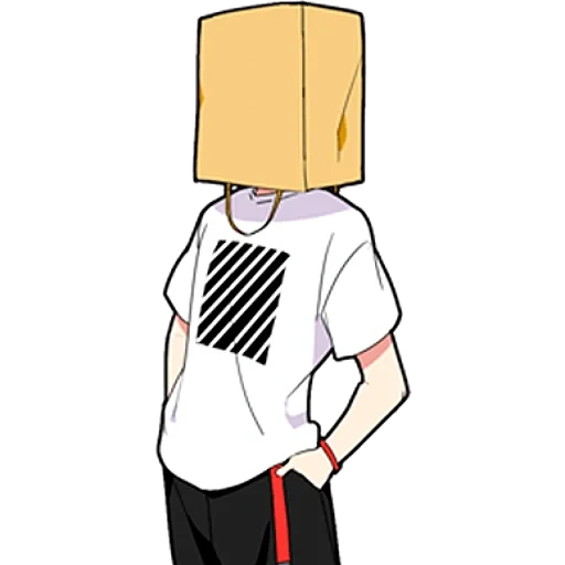 bitald, figura, personagem de anime, há uma bolsa na cabeça do jovem, pessoa na cabeça