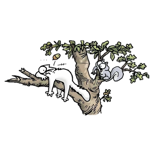 дерево, кот саймона, животные рисунки, иллюстрация кошка, кот саймона дереве