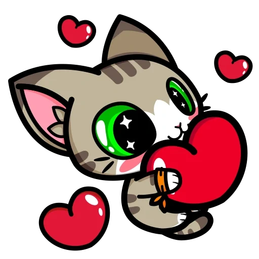 kitten, anime cat nyashki, a cat holding a heart, a cat holding a heart, cute kitten painting