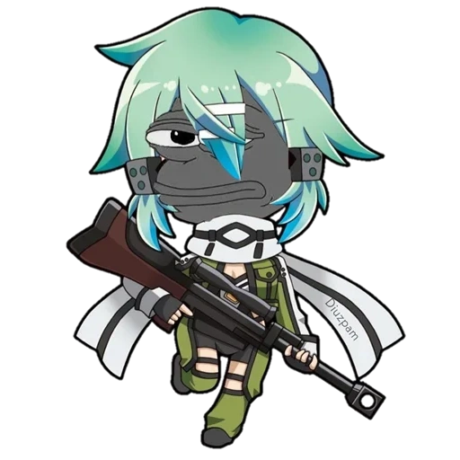 sinon sao, tibi de sinón, personajes de anime, sinón assad chibi, anime chibi con una pistola