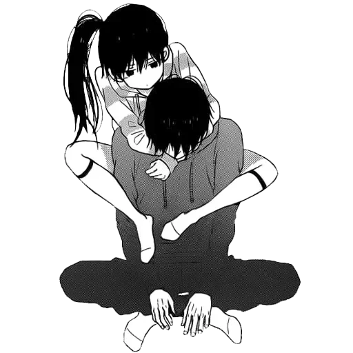 manga de anime, par de vib de anime, preciosas parejas de anime, las parejas de anime son negras, abrazos de anime sentados