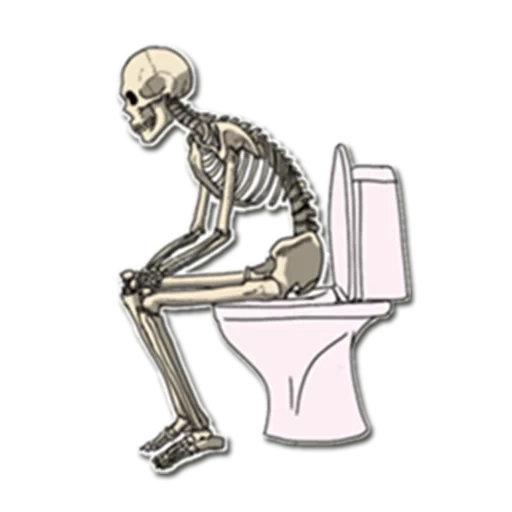 das skelett, das skelett der toilette, aufkleber mit skelett, skelett sitzende toilette