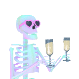 scheletro, trapano scheletro, la riva degli scheletri, scheletro vaporwave, scheletro con un cocktail