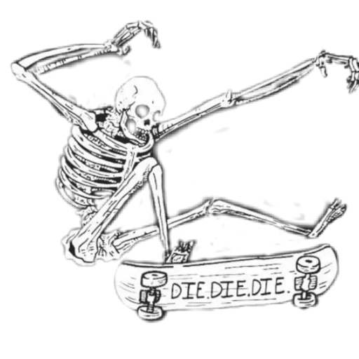 scheletro è morto, scheletro scheletro, scheletro sullo skate, scheletro su uno scooter, scheletro