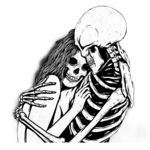 larry skeleton art, skelett zeichnung, skelette umarmung, skelettkunst, skelette in einer umarmung