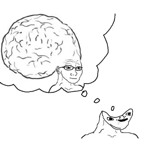 el cerebro es un meme, cerebro grande, cerebro grande, cerebro de wojak, gran meme del cerebro