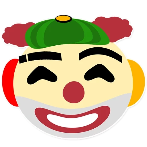 il volto del pagliaccio, emoji clown, pagliaccio del muso per bambini, maschera emoji di un clown, clown per gli occhi con un sorriso croce