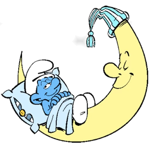smurfs, smurf is sleeping, smurfs are sleeping, sleeping smurf, the moon is cartoony