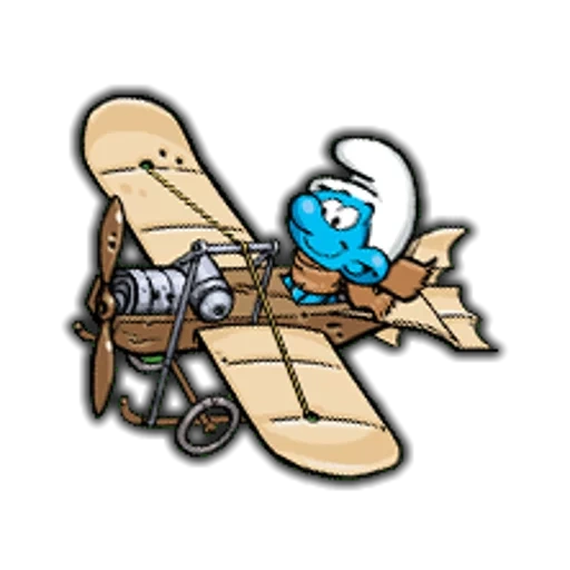 smurfs, smurfs, baby smurf, smurf an airplane, cartoon plane with a pilot