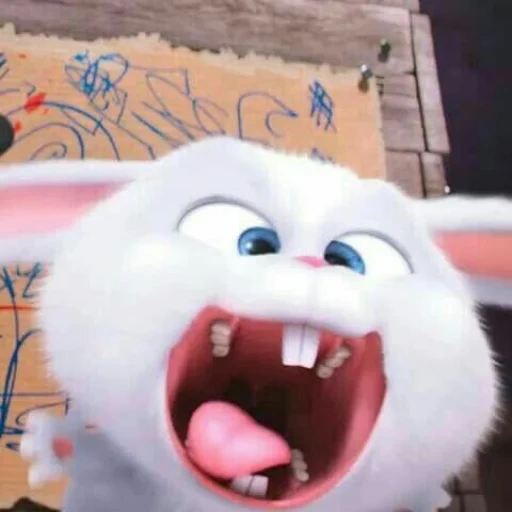 rabbit snowball, rabbit snowfill cartoon, secret life of pets, lapin drôle, joyeux lapin