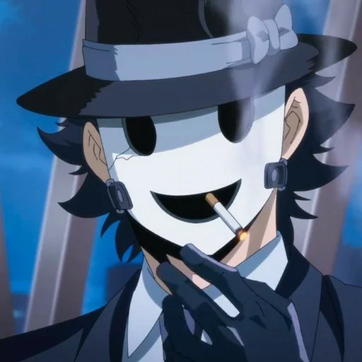 персонажи аниме, tenkuu shinpan снайпер, мистер снайпер tenkuu shinpan, sniper mask drops his cigarette