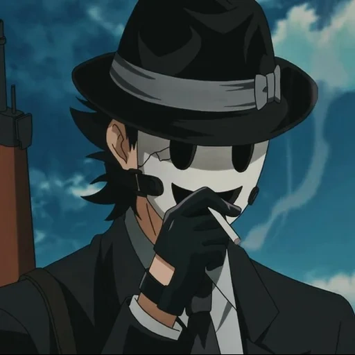 shoutout, аниме чёрный, аниме персонажи, мистер снайпер tenkuu shinpan, tenkuu shinpan riko sniper mask