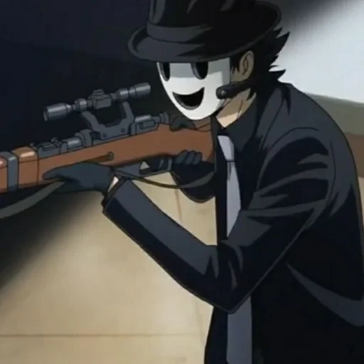 francotirador de anime, shinpan de tenkuu, invasión de gran altura, máscara de un francotirador de anime, sr sniper tenkuu shinpan