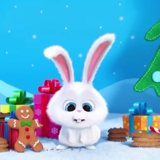 снежок заяц, кролик снежок, новогодний кролик мультфильма, тайная жизнь домашних животных, тайная жизнь домашних животных 2 кролик снежок