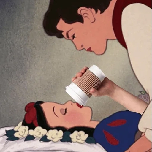 кофе, кофе смешные, всем доброе утро, диснеевские принцессы, дисней белоснежка принц целует