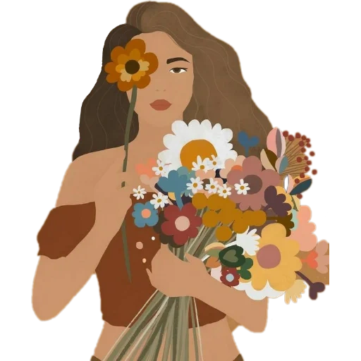 cruz, ilustración mujer, ilustraciones de flores, ilustraciones de acuarela, arte feminista del browne pinteric con flores