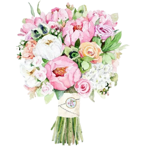 watercolor bouquet, the flowers are watercolor, bouquet of the bride watercolor, wedding bouquet watercolor, a bouquet of pink ranunkuluses