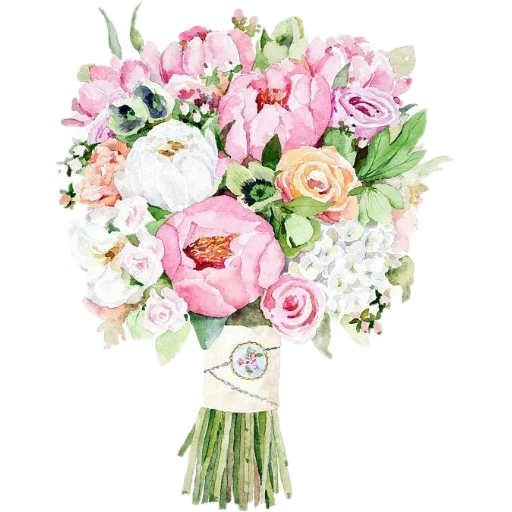 bouquet ad acquerello, i fiori sono acquerelli, bouquet of the bride watercolor, wedding bouquet watercolor, un bouquet di rankulus rosa