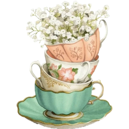 cup of tea, tea cup, beautiful cups, cup with watercolors, watercolor cups transparent background