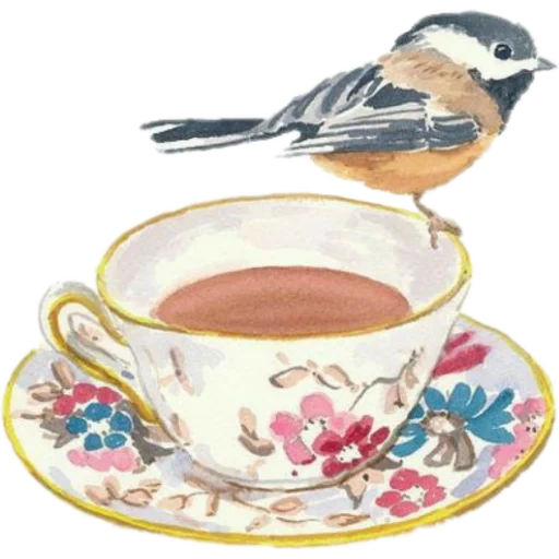 bird, tea bird, bird tow, bird a cup of tea, a bird cup of watercolor
