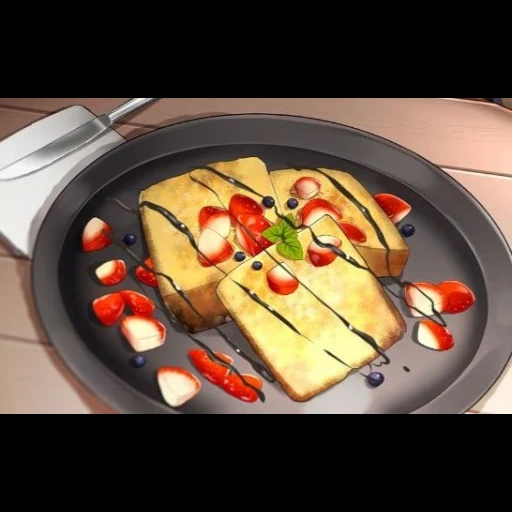 cucian piring, anime makanan, pizza hitam, objek tabel, kitfort wafer