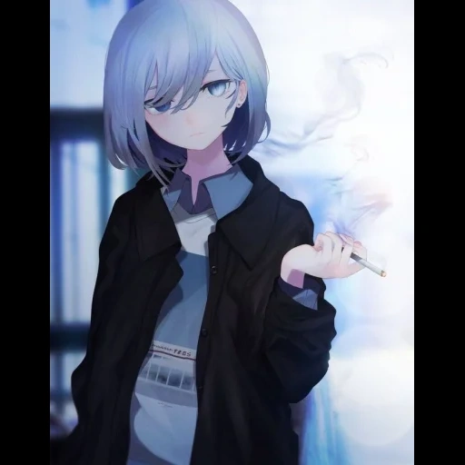 anime sile rauch, rauchen von anime chan, anime arta mit einer zigarette, mädchen mit zigarettenkunst, anime mädchen mit einer zigarette
