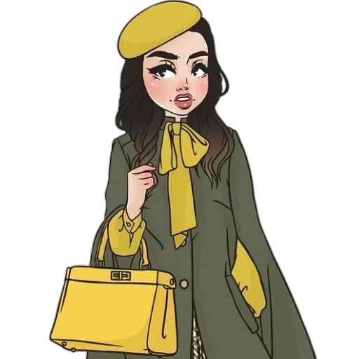 мода, девушка, девушки стиле, девушка пальто, девушка желтой куртке рисунок