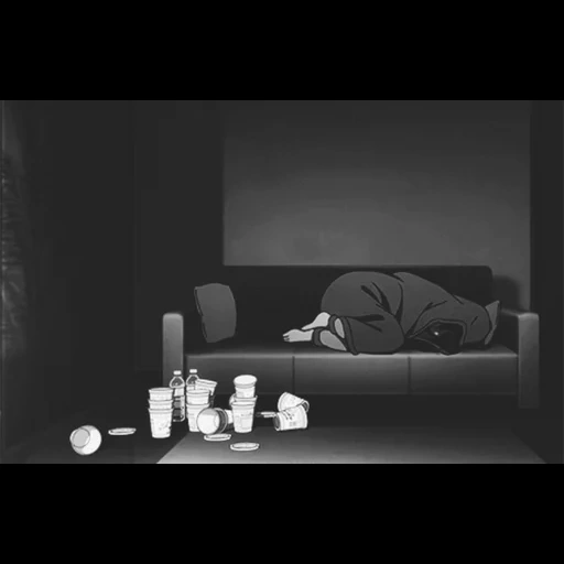 аниме, темнота, грустные аниме, аниме депрессия, аниме одиночество алкоголь
