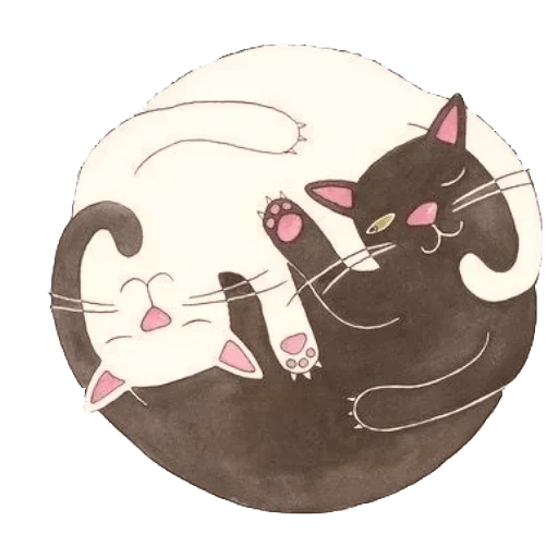 кошка, котик круге, коты инь янь, тарелка кошка, иллюстрация кошка