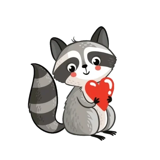 raccoon, милый енот, милые еноты, енот иллюстрация, енотик сердечком