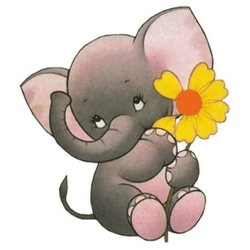 слон милый, рисунок слона, рисунок слоненка, радостный слоник, слоненок цветочком