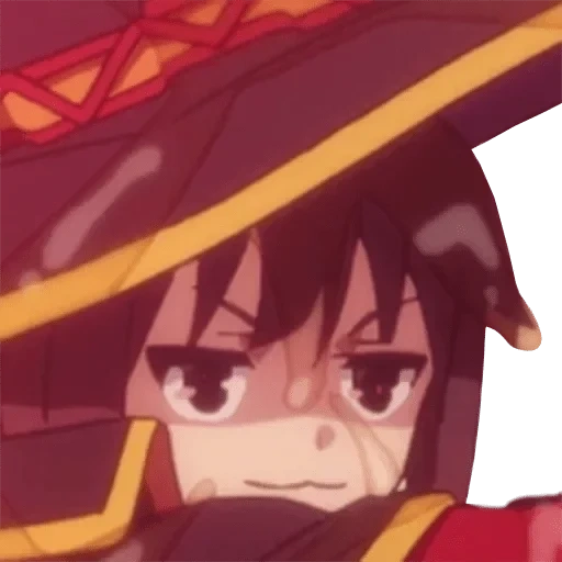 screenshot di megumina, megumina konosuba, frame di ghigno megumina, konosuba harrow legend, meme di magumina anime konosuba