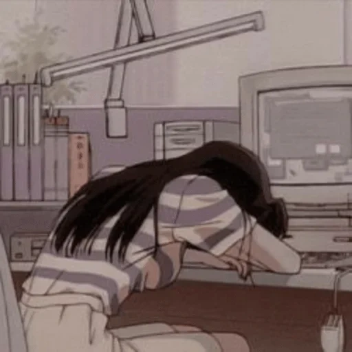 рисунок, манга аниме, грустные аниме, тянка 1200x 480x, уставшая аниме девушка возвращается работы