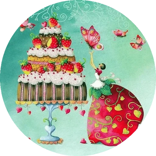 открытка торт, открытка ко дню, художница nina chen, ольга happy birthday, новогодние пирожные рисунок