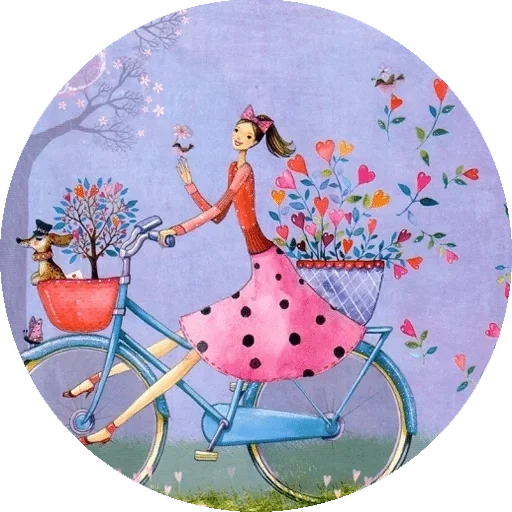 иллюстрация, художественные иллюстрации, художник иллюстратор mila marquis, салфетки декупажа девушка велосипеде, художник-иллюстратор мила маркос mila marquis