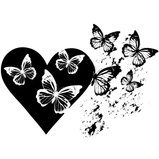 сердце бабочки, бабочка силуэт, бабочка черная, черно белые бабочки, бабочка чёрное сердце