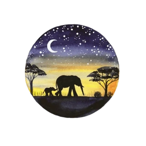 слон фоне луны, круглая картина, круглые картины африка, daniel vilchez africa ep, рисунки пластинках лёгкие